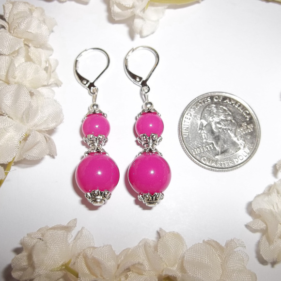 Earrings Pink & Silver Dangle Beaded Set NWT 4695 - Picture 7 of 8